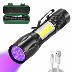 GENERICO - Linterna Recargable Luz Ultravioleta Detector Billetes USB Bolsillo Camping