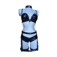 GENERICO - Conjunto sensual Arnes negro cuero sintetico BDSM Bondage