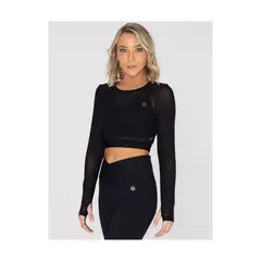 BSOUL - Camiseta Mujer LONG SLEEVE CROP TOP NEW BLACK