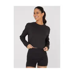 BSOUL - Camiseta Mujer Cotton Ls Crop Top Negro