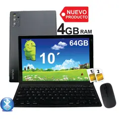 KRONO - Tablet 10 Pulgadas 4GB RAM Doble SIM Android 14 64GB + Teclado + Mouse Gris