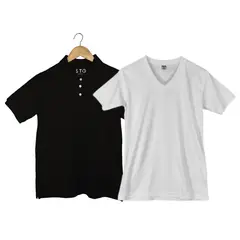 SIABATTO - Camiseta Polo + Camiseta Básica Blanca