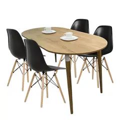 EKONOMODO COLOMBIA - COMEDOR ZELL OVALADO 4 PUESTOS CON SILLAS EAMES NEGRAS