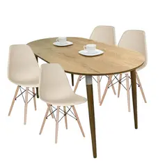 EKONOMODO COLOMBIA - Combo Comedor Zell Ovalado 4 Puestos Con Sillas Eames Beige