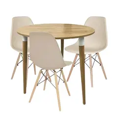 EKONOMODO COLOMBIA - COMEDOR LIZZ REDONDO PEQUEÑO 3 PUESTOS CON SILLAS EAMES BEIGE