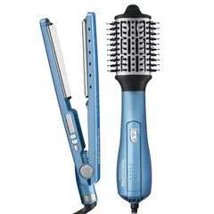 BABYLISS - Combo De Plancha Profesional 4091 Azul Y Cepillo Secador Hot Air Brush Azul 2,5"