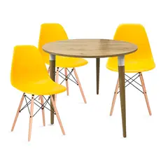 EKONOMODO COLOMBIA - COMEDOR LIZZ REDONDO PEQUEÑO 3 PUESTOS CON SILLAS EAMES AMARILLAS