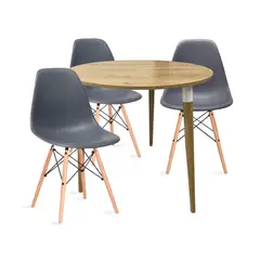 EKONOMODO COLOMBIA - COMEDOR LIZZ REDONDO PEQUEÑO 3 PUESTOS CON SILLAS EAMES GRIS