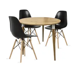 EKONOMODO COLOMBIA - COMEDOR LIZZ REDONDO PEQUEÑO 3 PUESTOS CON SILLAS EAMES NEGRO