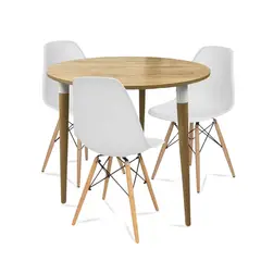 EKONOMODO COLOMBIA - COMEDOR LIZZ REDONDO PEQUEÑO 3 PUESTOS CON SILLAS EAMES BLANCO