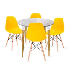 EKONOMODO COLOMBIA - COMBO COMEDOR WHITE RDNDO BLANCO PEQUEÑO 4 PUESTOS CON SILLAS EAMES AMARILLA
