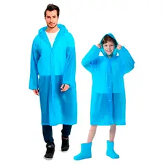 GENERICO - Kit X2 Capa Lluvia Adulto Y Niño Impermeable Eva Botones AZUL