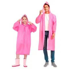 GENERICO - Kit X2 Capa Lluvia Adulto Y Niño Impermeable Eva Botones ROSADO