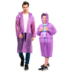 GENERICO - Kit X2 Capa Lluvia Adulto Y Niño Impermeable Eva Botones MORADO