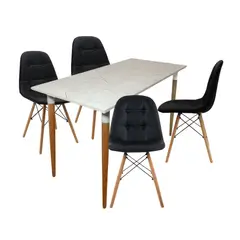 EKONOMODO COLOMBIA - COMEDOR HABY + 4 SILLAS EAMES BOTONES NEGRO
