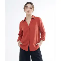 SEVEN SEVEN - Camisa En Efecto Rústico Para Mujer Terracota