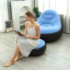 GENERICO - Silla Sofá Inflable Con Reposapiés Portátil Azul