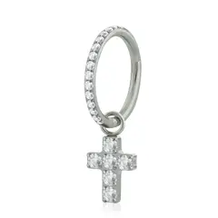 AGHA JEWELRY - Titanio piercing Clicker Aro Bisagra Cristales de lado y Charm Cruz para Lóbulo cartílago y Helix
