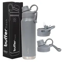 BUFFER FLASK - Termo Botella Agua Acero Inox Buffer+Tapas - Gris