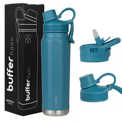 BUFFER FLASK - Termo Botella Agua Acero Inox Buffer+Tapas - Azul acero