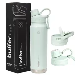 BUFFER FLASK - Termo Botella Agua Acero Inox Buffer+Tapas - Verde claro