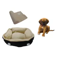 HALLY PET - Cama Mediana Doble Faz + Cobija Grande Beige