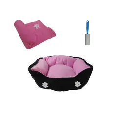 HALLY PET - Cama mediana doble faz + cobija mediana + quitamotas rosado