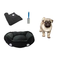 HALLY PET - Cama mediana doble faz + cobija mediana + quitamotas