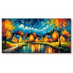 GENERICO - Lienzo Cuadro Decorativo Atardeceres Otoño Estilo Pintura al óleo 118X55CM