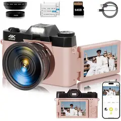 GENERICO - Cámara digital 4K para fotografía con pantalla abatible de 180°