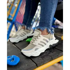 GENERICO - Tenis Beige Gris Dama Zapatillas Zapatos Mujer Lindos Moda Casual