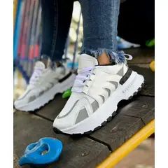GENERICO - Tenis Blanco Gris Dama Zapatillas Zapatos Mujer Lindos Moda Casual