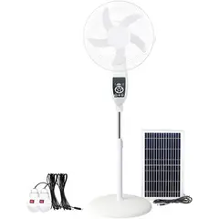 GENERICO - Ventilador Recargable Con Panel Solar + Dos bombillos