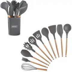 MERTEC - Juego de Utensilios de Cocina en Silicona 12 Piezas Gris