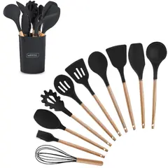 MERTEC - Juego de Utensilios de Cocina 12 Piezas Negro