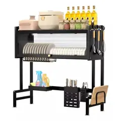 GENERICO - Organizador Y Escurridor Platos Loza Con Tapa Color Negro