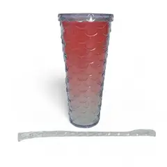 YOYOSO - VASO DE PLASTICO CON TAPA & PITILLO 710ML DEGRADADO - ROJO