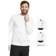 SANTANA - Combo X3 Camiseta Hombre Cuello Redondo Manga Larga Blanca