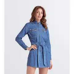 UNSER - Vestido Para Mujer En Indigo Con Cremallera En Delantero Y Cinturon