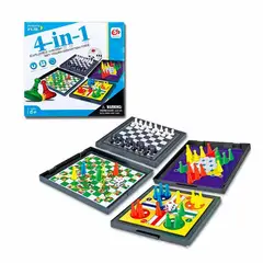 GENERICO - Juego De Mesa Magnetico 4 En 1 Ajedrez Ludo Damas Escalera