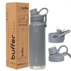 BUFFER FLASK - Termo Botella Termica Agua Acero Inox Buffer 1L + tapas - Gris