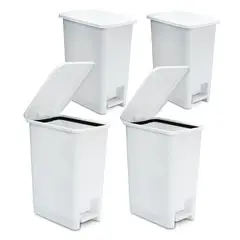 ENERGY PLUS - Kit x4 Cesto de Basura Papelera Pedal 12L Blanco