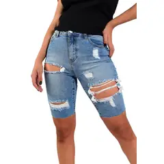 VIA7 - Short americano largo de rotos y desgaste piernas mujer moda