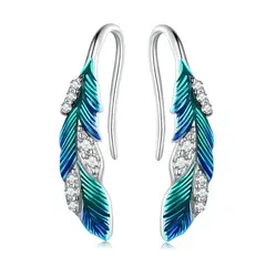 ALHAJAS - Aretes Topos Para Niña O Mujer Pluma Multicolorl En Plata 925