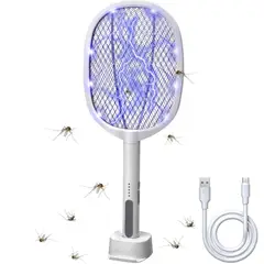 TECNOHOGAR JS - Raqueta Mata Mosquitos y Zancudos Recargable Con Luz Led