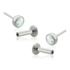 AGHA JEWELRY - Titanio Aretes Piercing Pin a Presión Bezel set Cristal para lóbulo