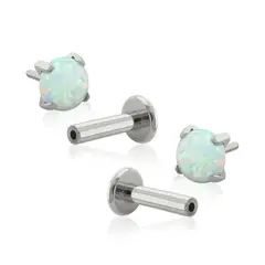 AGHA JEWELRY - Titanio Aretes Piercing Pin a Presión Prong set 4 con Opal para lóbulo