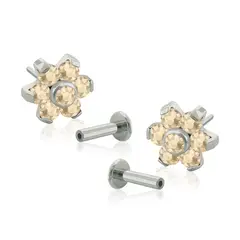 AGHA JEWELRY - Titanio Aretes Piercing Pin a Presión Hexaflower con Cristal Zirconia para lóbulo