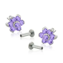AGHA JEWELRY - Titanio Aretes Piercing Pin a Presión Hexaflower con Cristal Zirconia para lóbulo