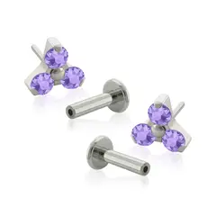 AGHA JEWELRY - Titanio Aretes Piercing Pin a Presión Trinity con Cristal Zirconia para lóbulo